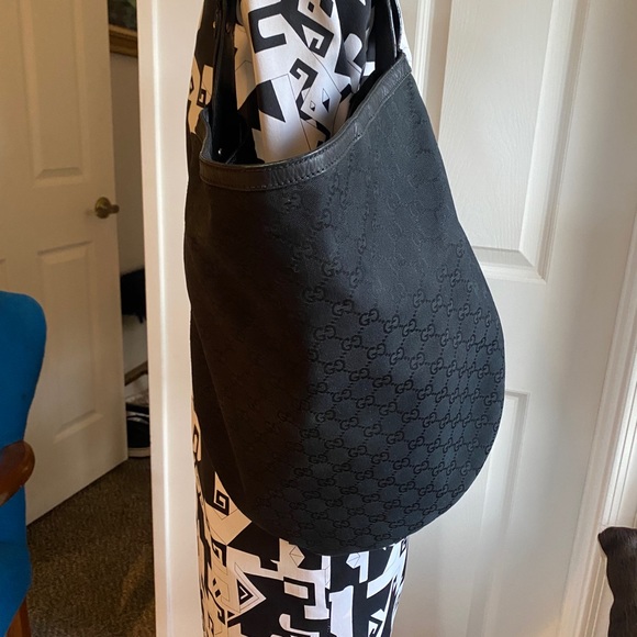 Vintage Gucci Large Black Canvas Logo Hobo Bag - Picture 2 of 10